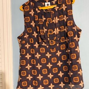 CAbi Brown Blouse with Mustard Floral Motif